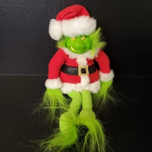 Vintage Santa Grinch Grinning Plush Doll Hard Rubber Face 11" Long Y2K 2000 - Imagen 1 de 9