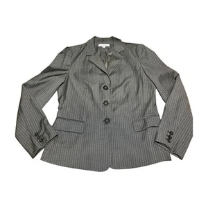 Blazer de lana a rayas gris Emanuel Ungaro talla 10 ropa de trabajo de carrera oficina clásico - Imagen 1 de 8
