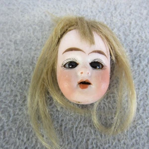Antica bambola maschera viso bisque 1" piccoli occhi di vetro bocca aperta colpo singolo sopracciglia - Foto 1 di 6