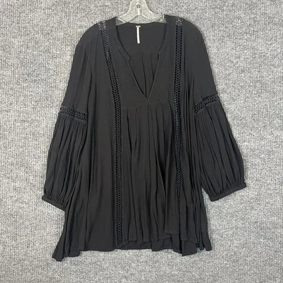 Blusa túnica Free People para mujer talla grande negra bohemia manga globo crochet Foto 1 de 4