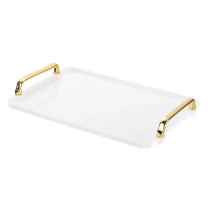 12 x 8.6 Inches Plastic Serving Tray with Golden Handles Reusable Tray Rectan... - Picture 1 of 5