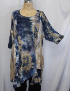 Coco & Juan Lagenlook Plus Size Tunic  Navy Tie Dye Asymmetric Top 1X/2X B50" - Picture 1 of 5
