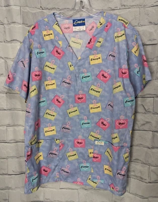 Crest Women's Periwinkle V-neck Breast Cancer, Medical Scrub Tshirts Sz L - Image 1 of 4