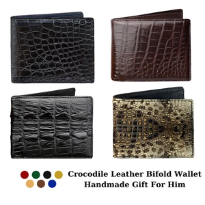 Crocodile Leather Bifold Wallet Real Skin Billfold Handmade Wallet Men's - Picture 1 of 116