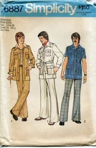 Retro! 70s Simplicity Pattern 6887 Teen Boy Jacket & Pants Chest 35-36.5 Uncut - Picture 1 of 1