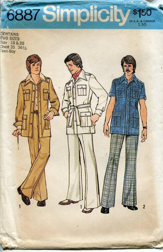Retro! 70s Simplicity Pattern 6887 Teen Boy Jacket & Pants Chest 35-36.5 Uncut - Image 1 of 1