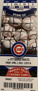 2011 Chicago Cubs Full Unused Home Opener Ticket 4/1/11 vs Pittsburgh Pirates - Imagen 1 de 1