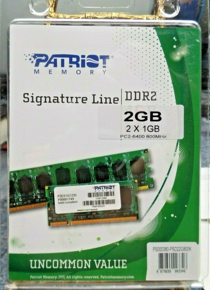 Patriot Signature Line Memory 2GB (1GB x2)  DDR2  PC2-6400 800MHz NEW IN PACKAGE - Image 1 of 3