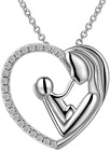 Mother Pendant Necklaces for Mom 925 Sterling Silver Mom and Child Heart Necklac