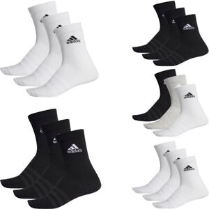 Adidas Mens Womens 3 Pairs Crew Socks Pack Cushioned Quarter Sock Black White