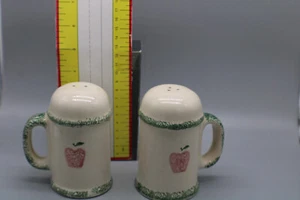 Country/Farm House Large Ceramic SALT & PEPPER SHAKERS w/Handles ~ Apple Design - Picture 1 of 8