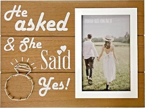 Picture Frame Wedding Engagement Picture Frame 4x6in He Asked & She Said Yes - Picture 1 of 8