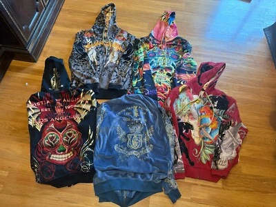 LOTE (5) Colección de Sudadera con Capucha Christian Audigier Para Hombre XL Grande Ed Hardy Foto 1 de 4
