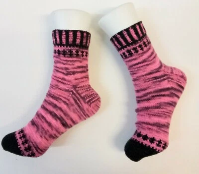 Calcetines para dama tejidos a mano merino/rosa cachemir/marrón oscuro #MC3 Foto 1 de 4