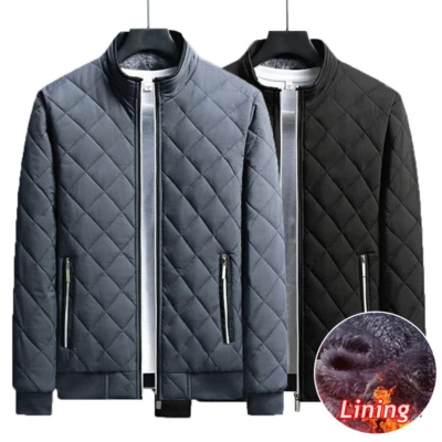 Mens Casual Padded Jacket Winter Warm Fleece Lined Quilted Zip Coat Thick Jacket - Image 1 of 4