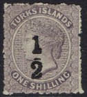 TURKS ISLANDS 1881 QV ½ ON 1/- PROVISIONAL SG TYPE 6 UNUSED - NO GUM