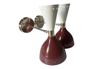 Mid-Century Maroon Diabolo Wall Sconce | Double Light Vanity Fixture - Picture 1 of 3