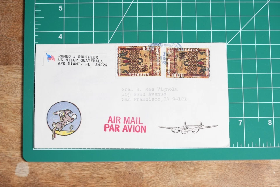 Guatemala 1980s Airmail Cover to USA Mayan Design Stamps APO Miami Military - Image 1 of 3