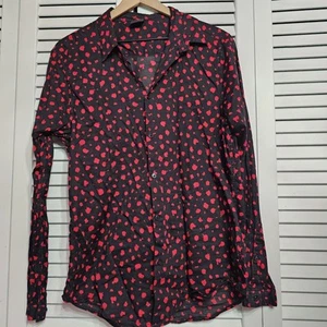Asos Red And Black Polka Dot 100% Cotton Button Down Blouse Women's Size Large - Picture 1 of 8
