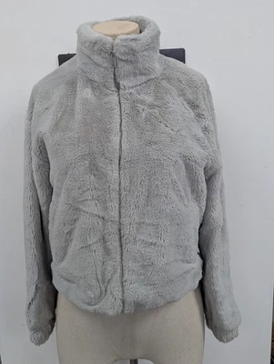 New Look Grey Teddy Faux Fur Short Coat Uk Small - Image 1 of 4