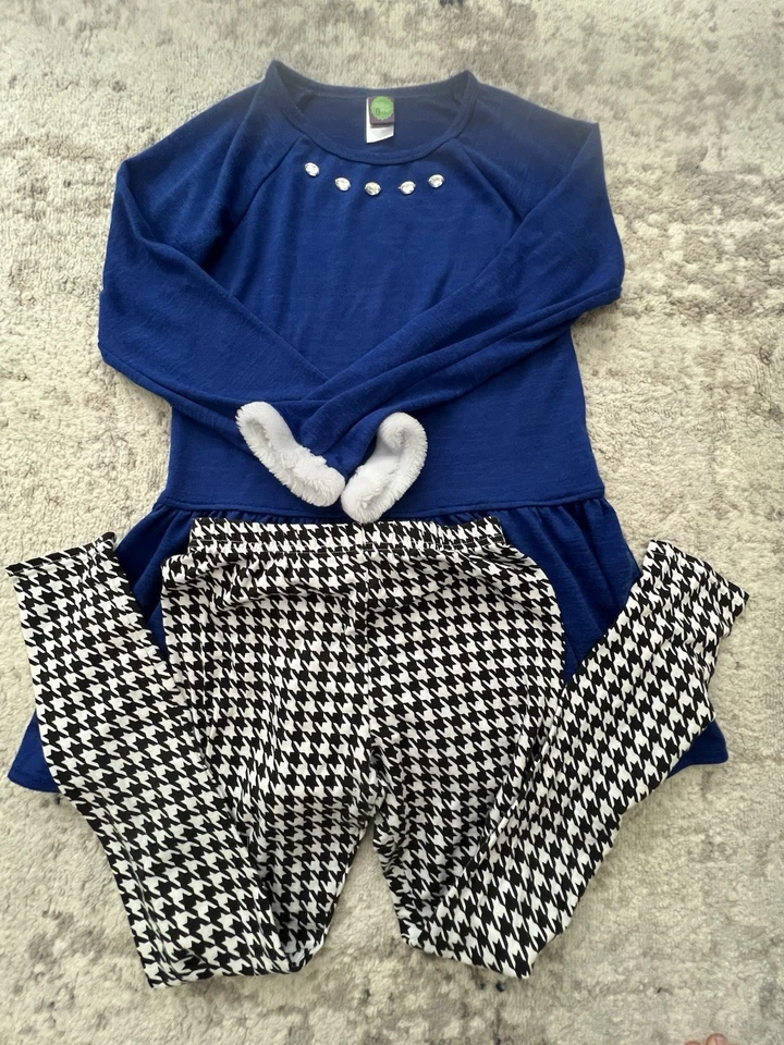 Túnica azul con leggings de pata de gallo Dollie & Me para niñas talla 12 Foto 1 de 4
