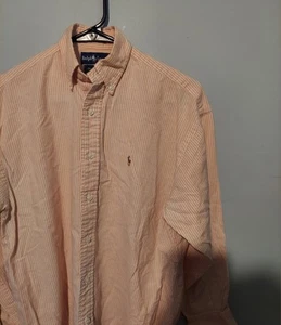 Vintage Ralph Lauren Hemd 2 Orange Streifen Fleisch Pony Knopfleiste The Big Oxford Top - Bild 1 von 8