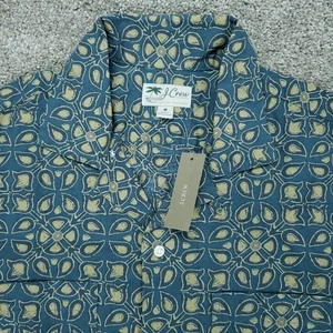 J Crew Shirt Mens Medium Geo Pint Slub Cotton Linen Blend Camp Collar Shirt New - Picture 1 of 12
