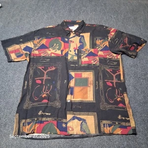 Vintage Natural Issue Feldini Rayon Shirt Size Large Art To Wear Casual - Picture 1 of 7