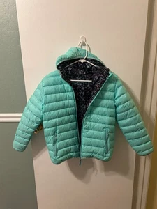 Eddie Bauer Teal Nylon Duck Down Reversible Puffer Jacket Girls Large - Picture 1 of 7