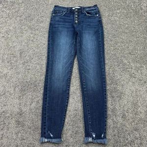 Pantalones de mezclilla KanCan para mujer 7/27 azules ajustados al tobillo elásticos lavados oscuros Preppy City - Imagen 1 de 7