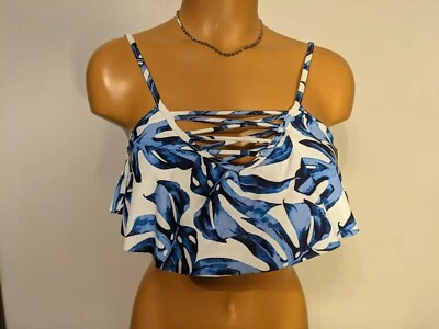 Top de baño Juniors So Intimates con volantes y tiras, azul/blanco, pequeño Foto 1 de 4