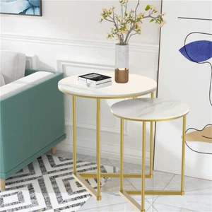 Set of 2 Round End Table Sofa Side Coffee Table Living Room Bedroom Nightstand - Picture 1 of 12
