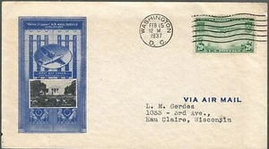 1937 US Scott c21 FDC Pan Am China Clipper US Airmail DC to Eau Claire Wisconsin - Picture 1 of 2