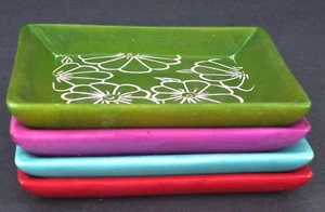 Set of 4 Handcrafted African Soapstone Small Square Snack Plates Made In Kenya - Picture 1 of 8