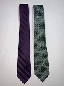 2-Pack Craft and Barrow, Circle and Striped Pattern, Green/Purple Silk Neck Ties - Picture 1 of 6