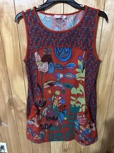 Pura Vida Herbst Pullover Boho Pulli Kleid Gr. Large künstlerische Taschen Blumen Freizeit - Bild 1 von 10
