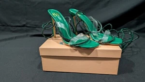 Shania Rose Collections Stilleto Sandals 94 inch straps Emerald Green Size 11 - Picture 1 of 17