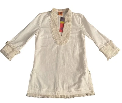 Túnica Tory Burch Lester de lino crema para mujer talla 8 nueva con etiquetas Foto 1 de 4