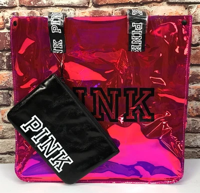 Victorias Secret PINK Jelly IRIDESCENT TOTE Purse Bag Black Straps - New - Image 1 of 4