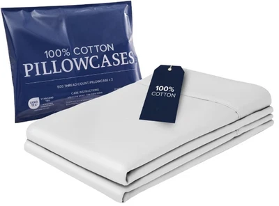 Fundas de almohada algodón 100% set 2 talla estándar/superior 500 hilos blanco Foto 1 de 4