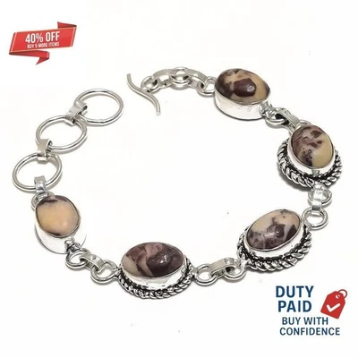 Natural Cocoa Jasper 925 Sterling Silver Birthday Chain Ethnic Bracelet Jewelry - Image 1 of 4