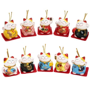 10er Set Mini Maneki Neko Glückskatze 2 Zoll Keramik winkende Katze Statue Japa... - Bild 1 von 7