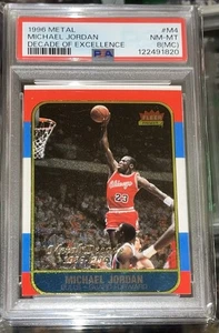 1996 FLEER PSA 8 METAL DECADE OF EXCELLENCE #M4 MICHAEL JORDAN ERROR MisCut🔥 - Picture 1 of 2