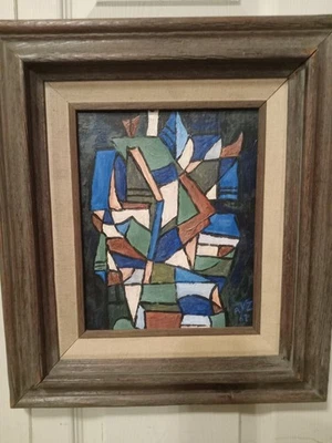 Vintage Expressionist Abstract Oil on Canvas Cityscape Paintiing signed AVZ '67 - Image 1 of 4