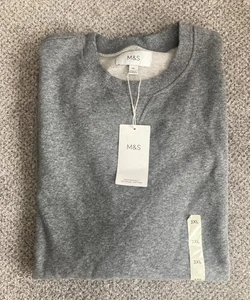 NUEVA M&S Para Hombres Gris Marl Algodón Puro Cuello Redondo Sudadera Talla 3XL (Pecho 50-52”) - Imagen 1 de 3