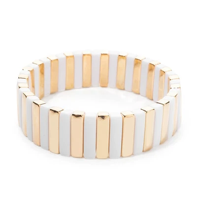 Pulsera elástica redonda con cuentas acrílicas tono dorado 8x16 mm elástica joyería para mujer Foto 1 de 4