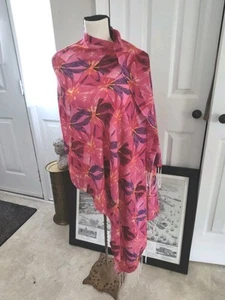 Lilly Pulitzer XL Scarf Wrap Silk Cashmere Blend Fringe Pink Floral 27"X84" - Picture 1 of 6