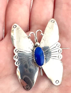 Vtg NAVAJO Sterling Silver LL Lapis Butterfly Pin LAMBERT LIVINGSTON HANDMADE - Picture 1 of 4