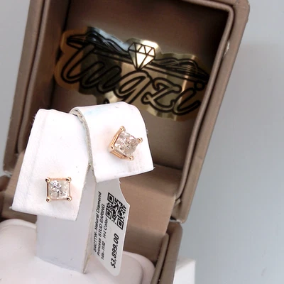 $4000 3/4CTTW CT REAL CERTIFIED Diamond Stud Earrings! SOLID 14k YELLOW Gold! $1 - Image 1 of 4