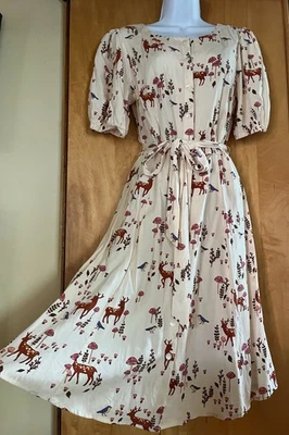 VESTIDO MUJER MODCLOTH PRINCESA CARRETERA CIERVO PÁJAROS HONGOS ESTAMPADO CINTURÓN - 8 Foto 1 de 4